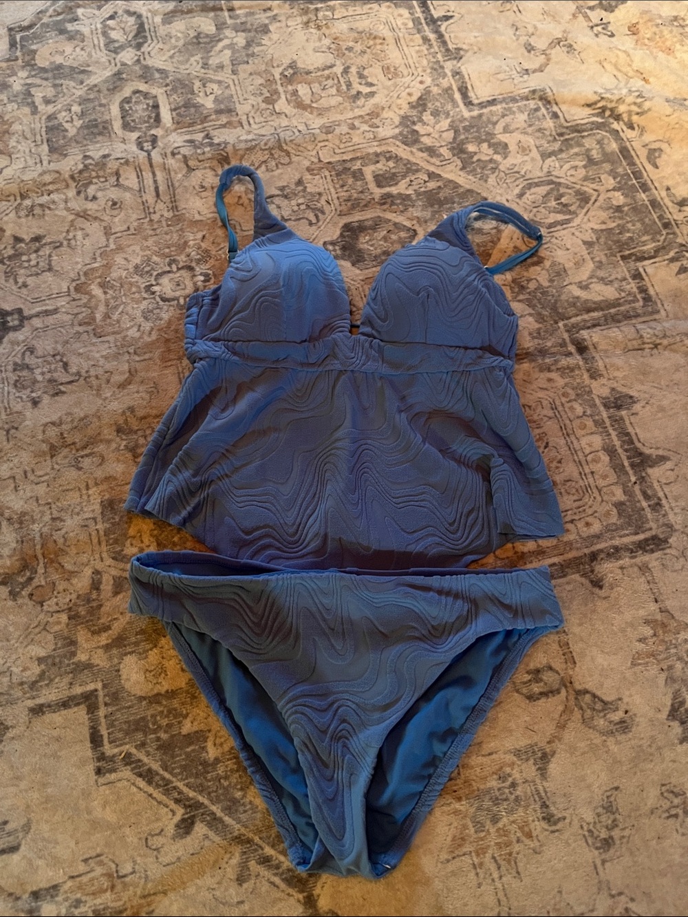 Bar III Blue Textured Tankini Set